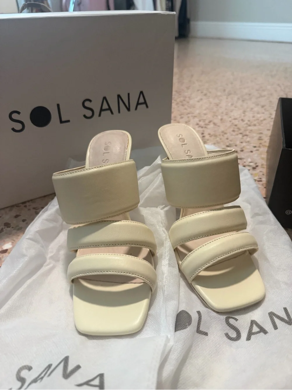 Sol Sana Cream Padded Multi-Strap Heels
